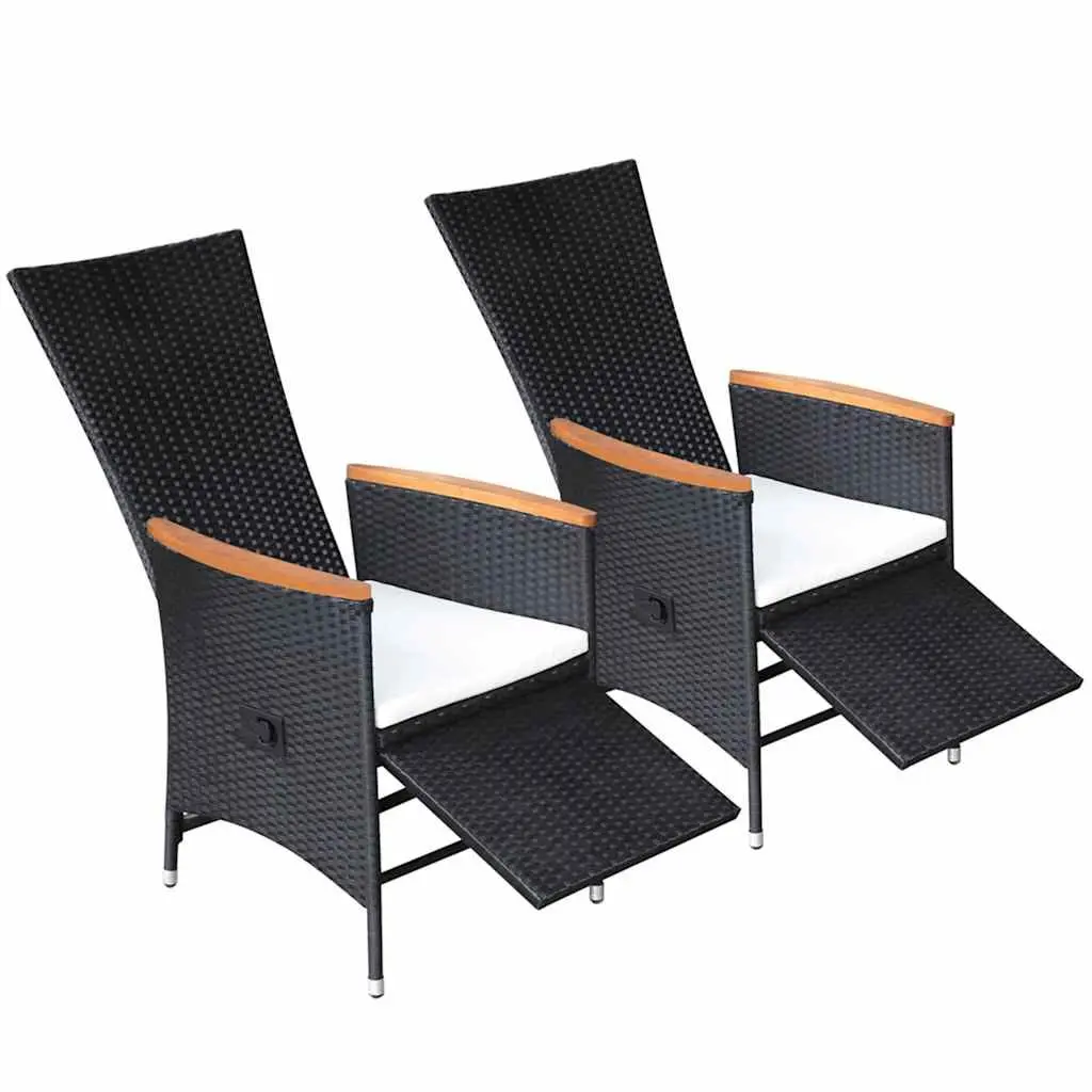 Black Poly Rattan Reclining Outdoor Chairs