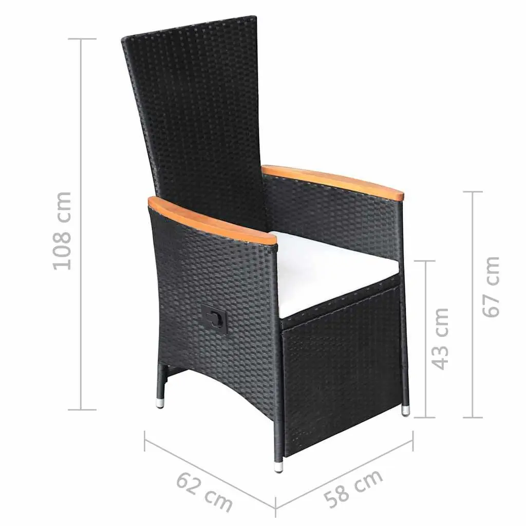 Black Poly Rattan Reclining Outdoor Chairs