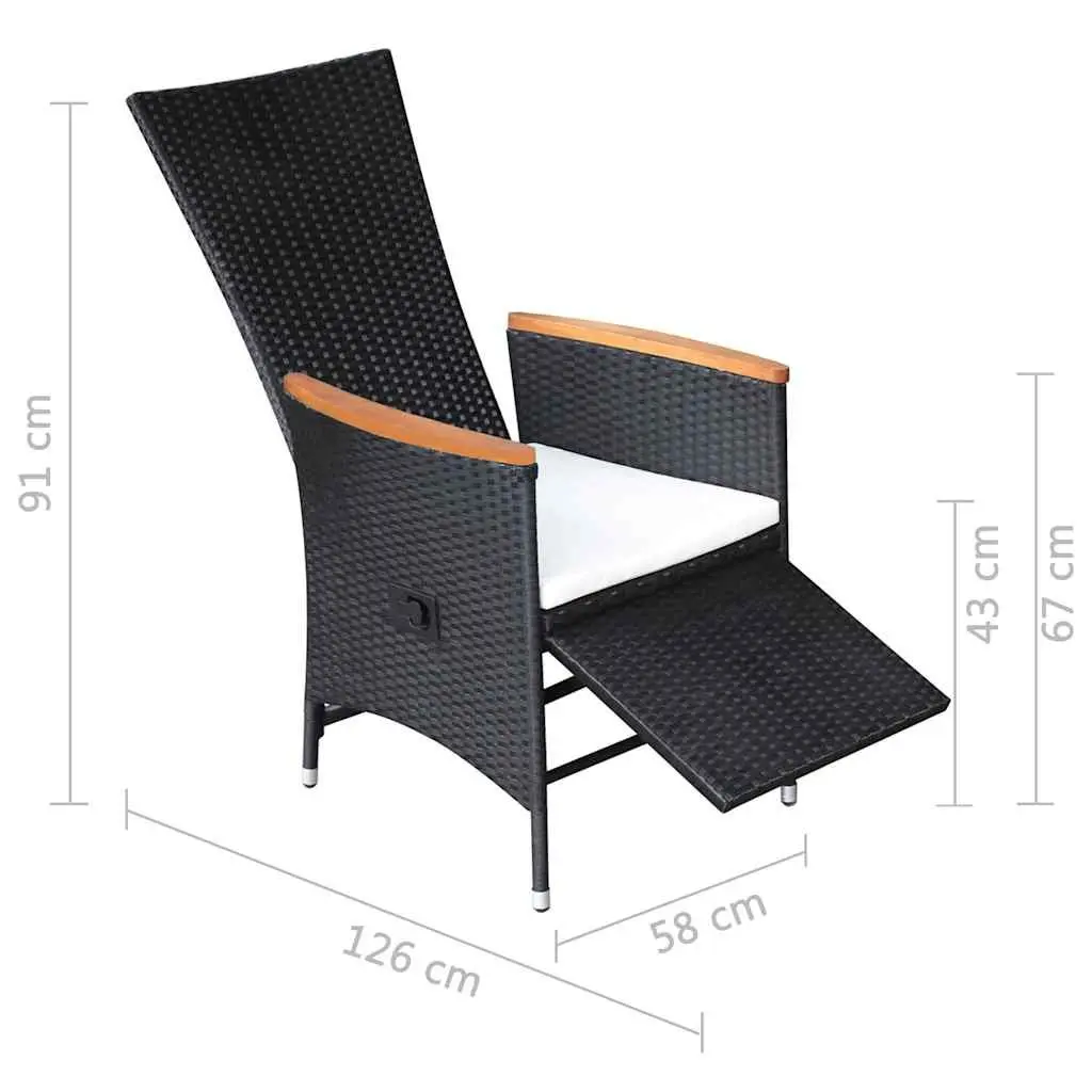 Black Poly Rattan Reclining Outdoor Chairs