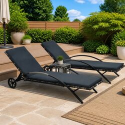 Durable Sun Lounger Set with Table for Outdoors