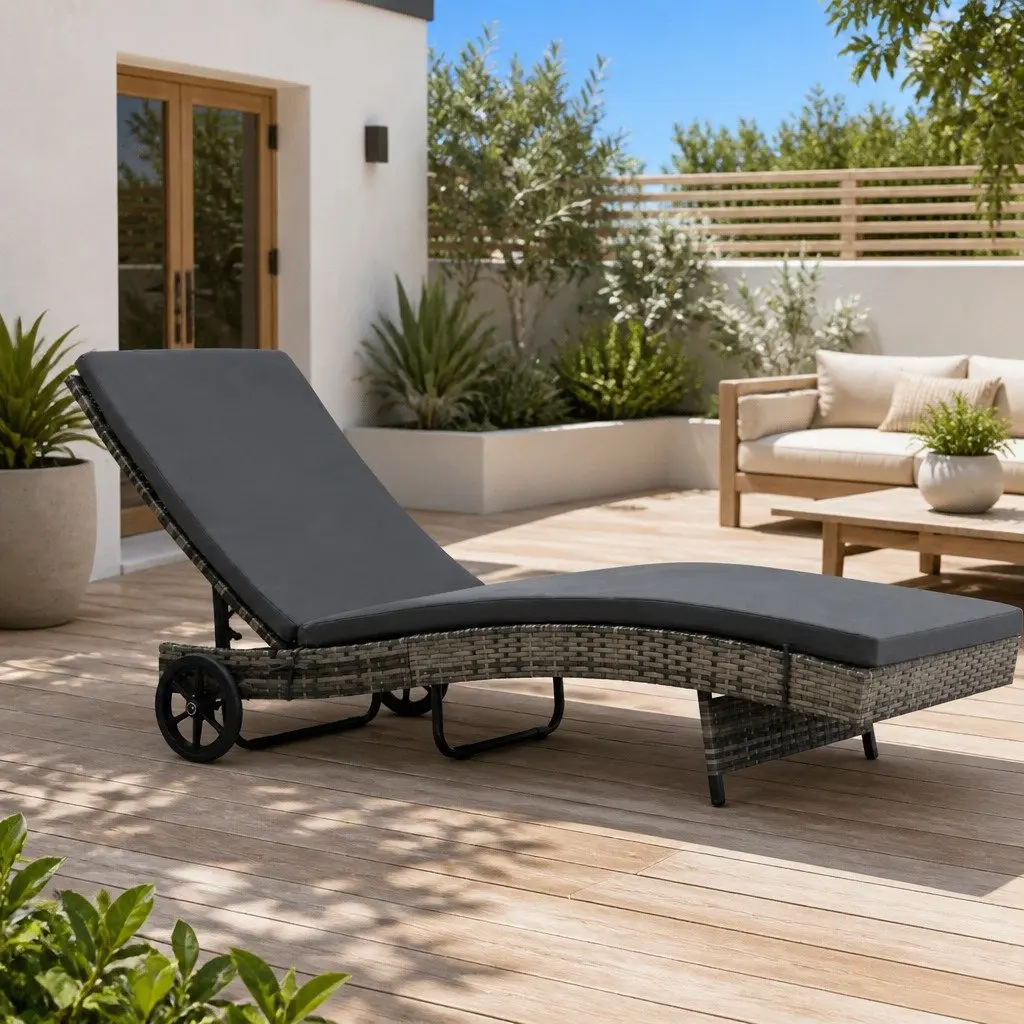 Sun Lounger PE Rattan Adjustable Anthracite with Cushion