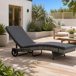 Adjustable Backrest Sun Lounger with Wheels and Cushion