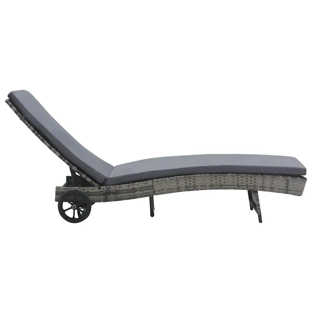 Sun Lounger PE Rattan Adjustable Anthracite with Cushion