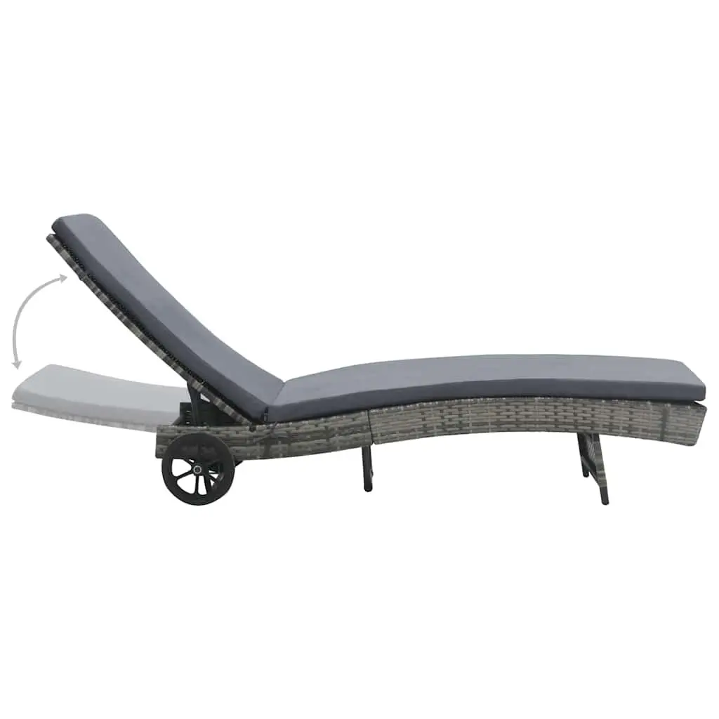 Sun Lounger PE Rattan Adjustable Anthracite with Cushion