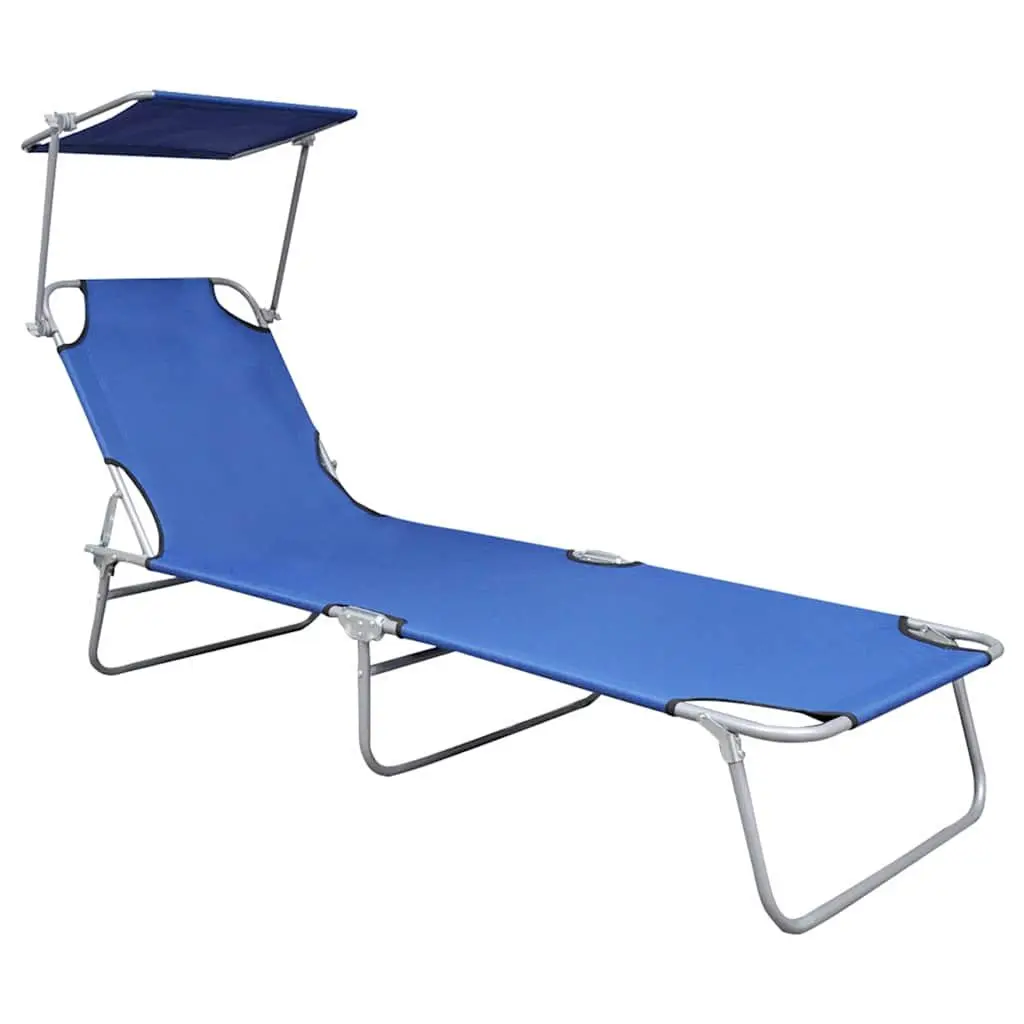 Blue Folding Sun Lounger with Adjustable Canopy