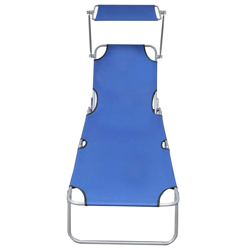 Blue Folding Sun Lounger with Adjustable Canopy