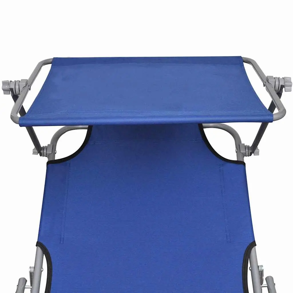 Blue Folding Sun Lounger with Adjustable Canopy