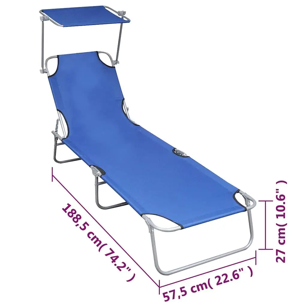 Blue Folding Sun Lounger with Adjustable Canopy
