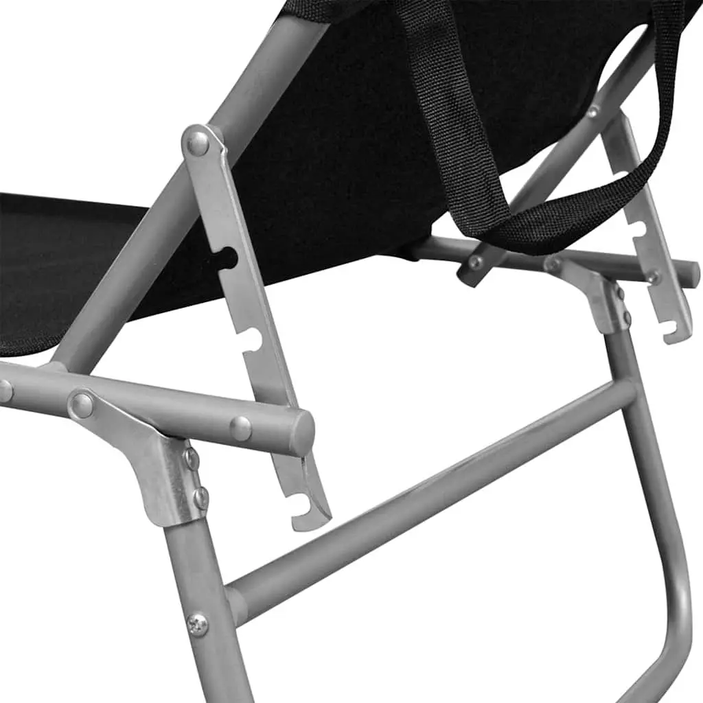 Sun Lounger with Canopy Folding Outdoor Seating Adjustable Backrest Black