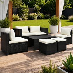 Stylish 6 Piece Outdoor Garden Lounge Set with Poly Rattan