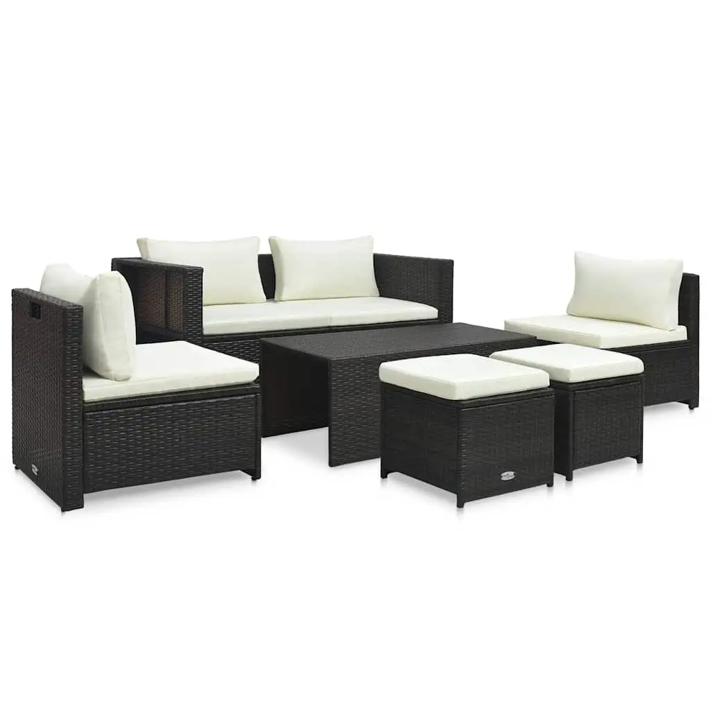 Outdoor Lounge Set Poly Rattan 6 Piece Brown