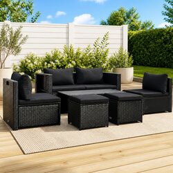 Black 6-Piece Poly Rattan Garden Lounge Set