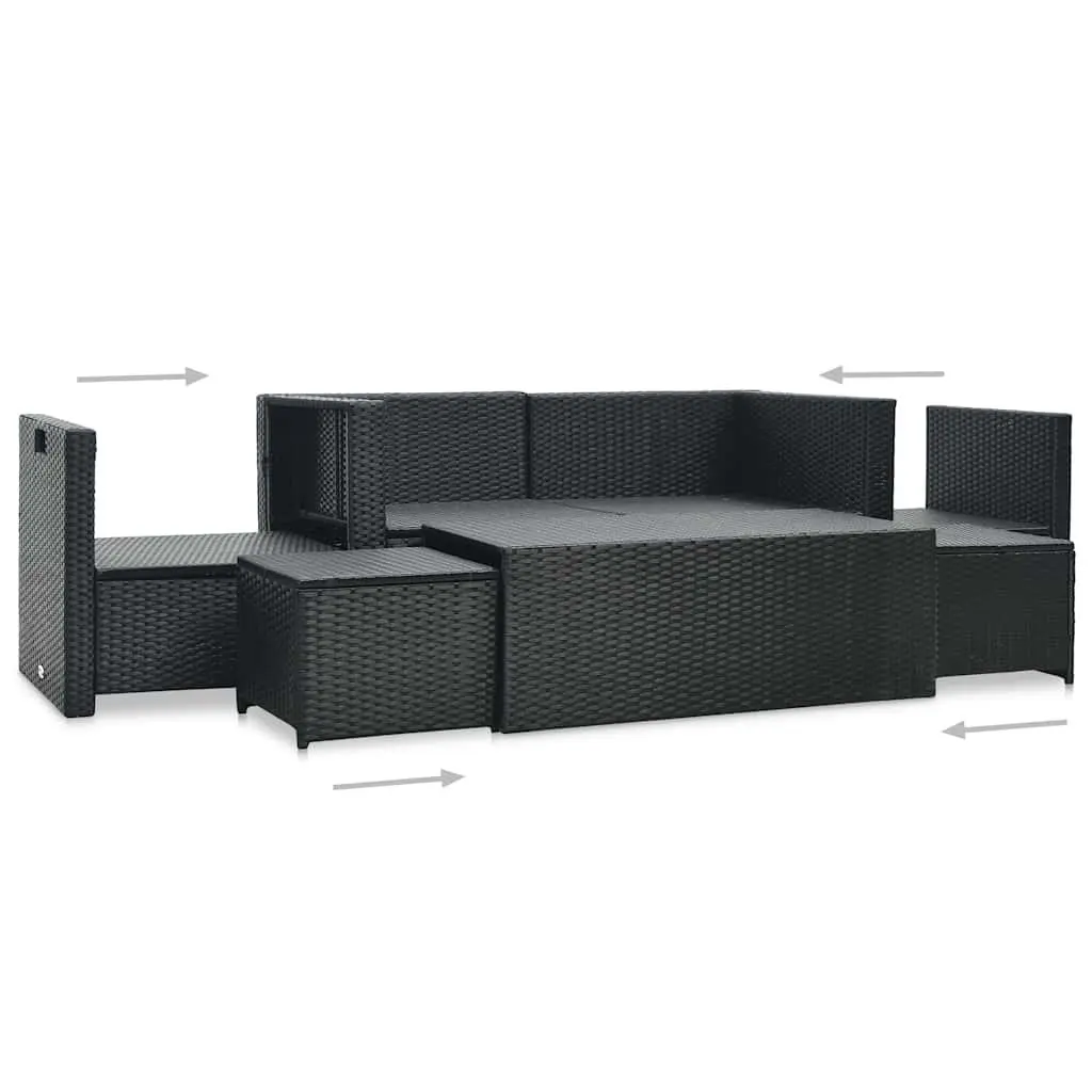 Black 6-Piece Poly Rattan Garden Lounge Set