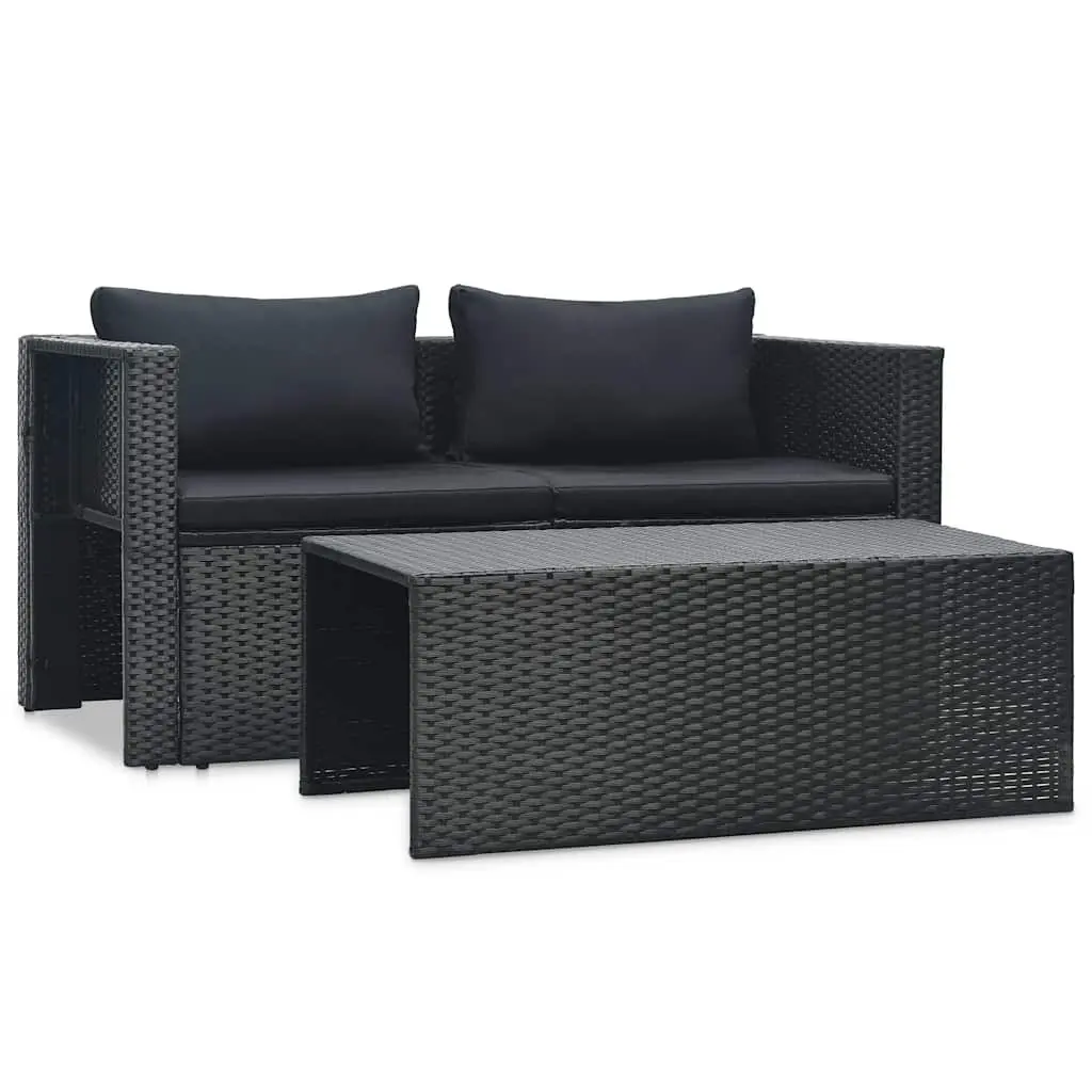 Black 6-Piece Poly Rattan Garden Lounge Set