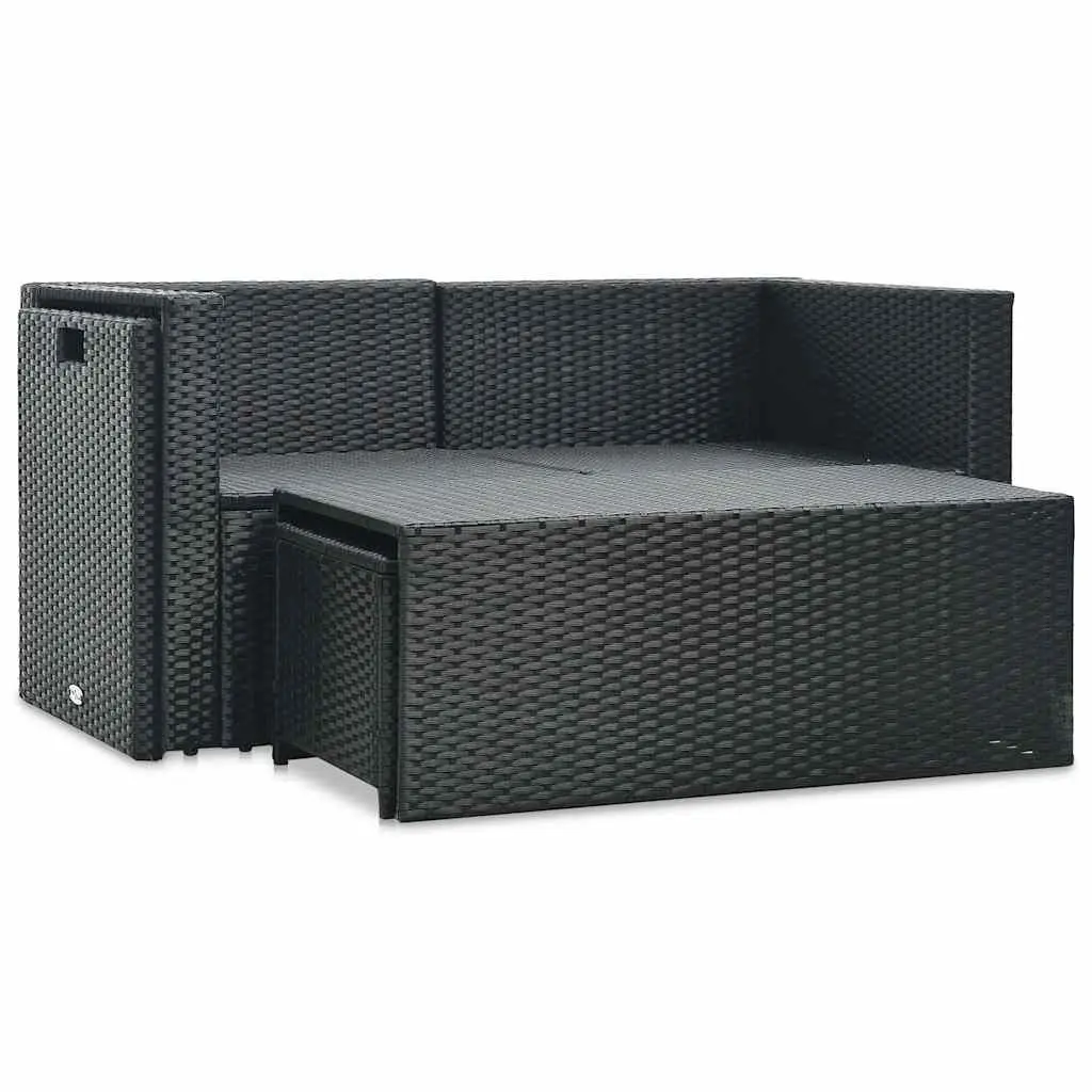 Black 6-Piece Poly Rattan Garden Lounge Set