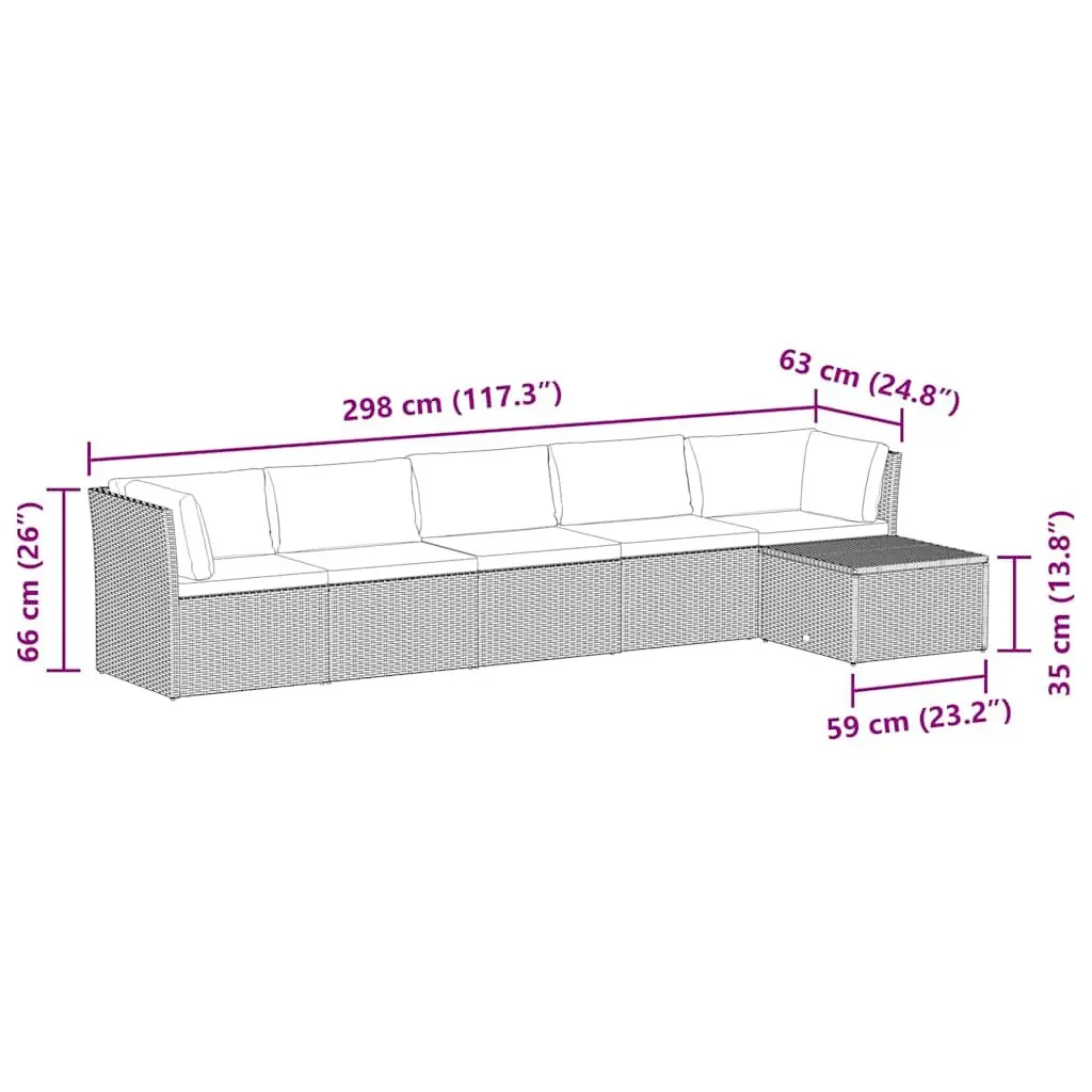 Outdoor Lounge Set PE Rattan 4 Piece Black Garden Patio Furniture with Cushions