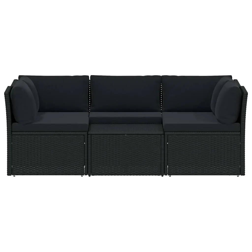 Outdoor Lounge Set PE Rattan 4 Piece Black Garden Patio Furniture with Cushions