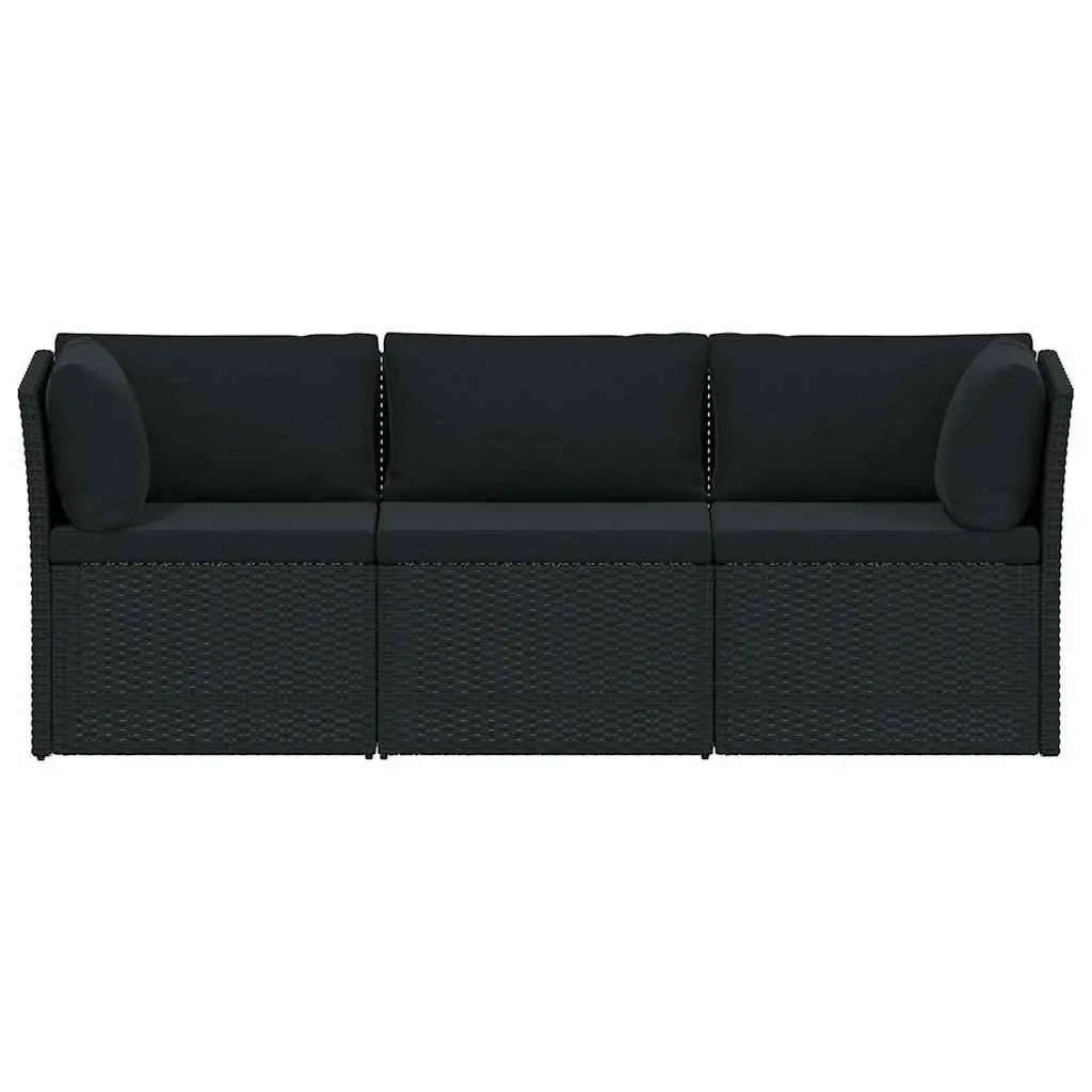 Outdoor Lounge Set PE Rattan 4 Piece Black Garden Patio Furniture with Cushions