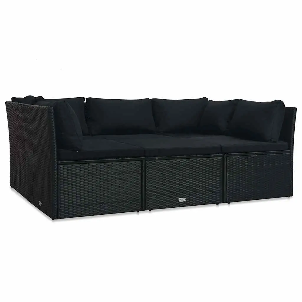 Outdoor Lounge Set PE Rattan 4 Piece Black Garden Patio Furniture with Cushions