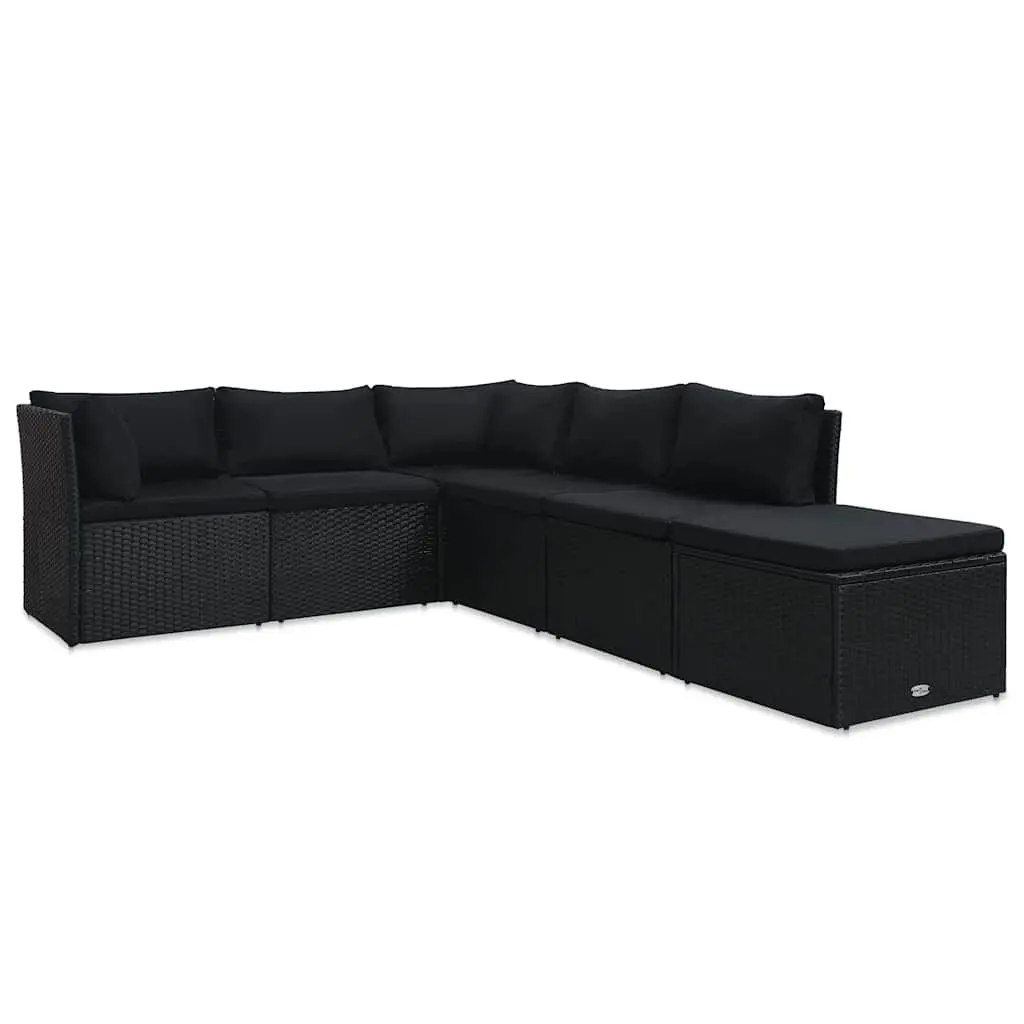 Outdoor Lounge Set PE Rattan 4 Piece Black Garden Patio Furniture with Cushions
