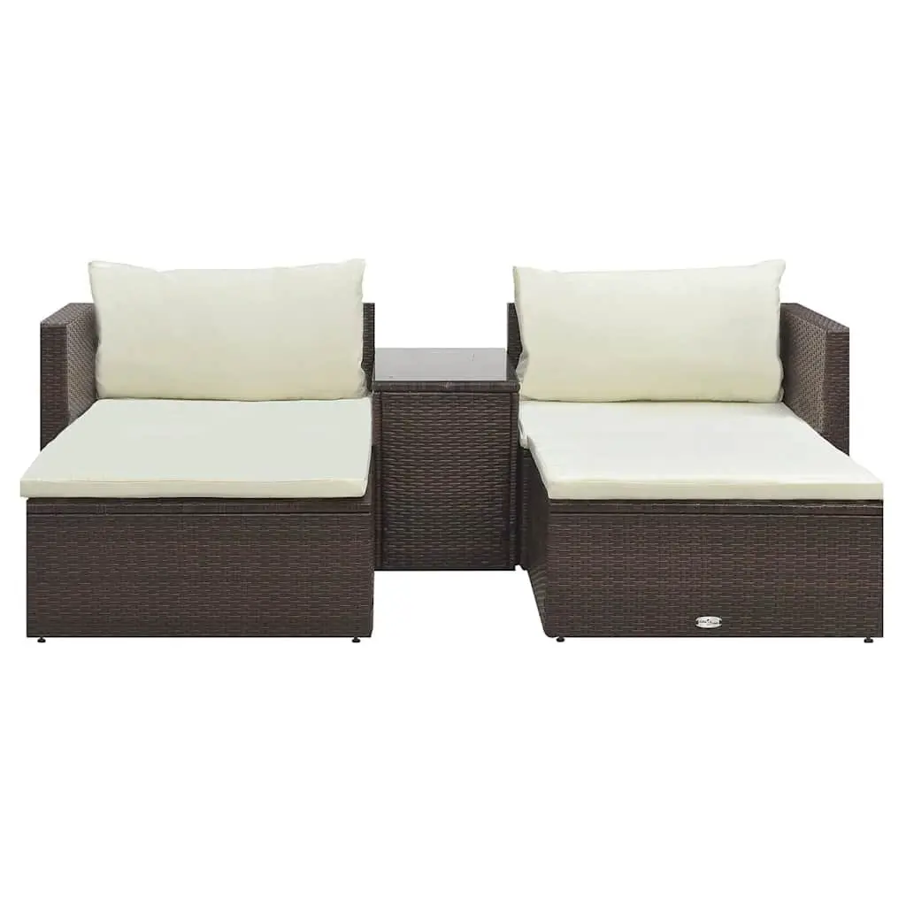 Garden Lounge Set Poly Rattan 5 Piece Outdoor Furniture Brown with Cushions