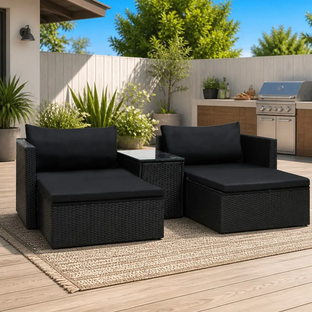 Black Poly Rattan 5 Piece Outdoor Lounge Set