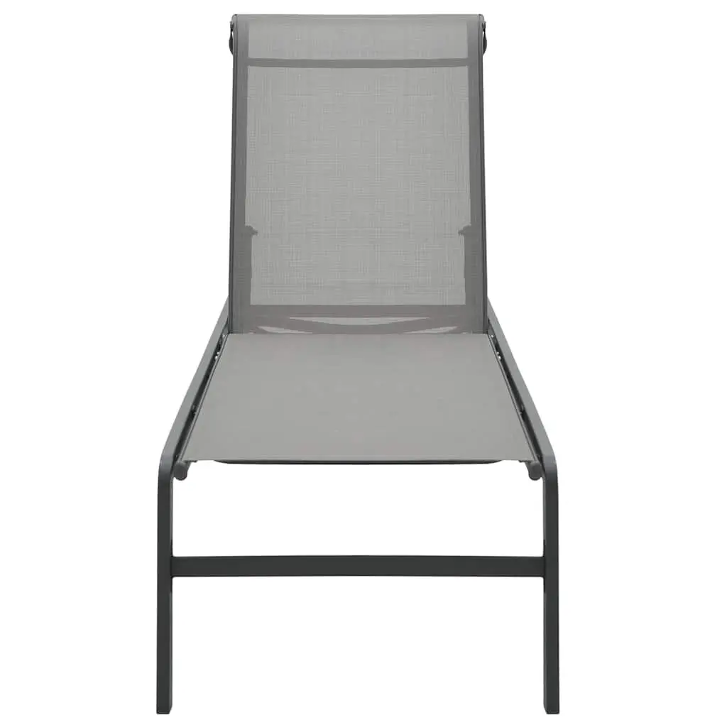 Sun Loungers Set 2 pcs Grey Textilene Outdoor Garden Patio Lounger with Table
