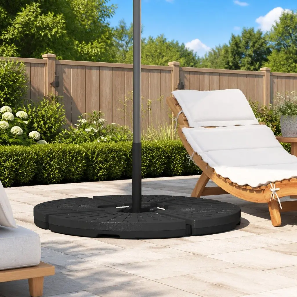 Umbrella Base HDPE Plastic Fan-shaped Set of 4 Black