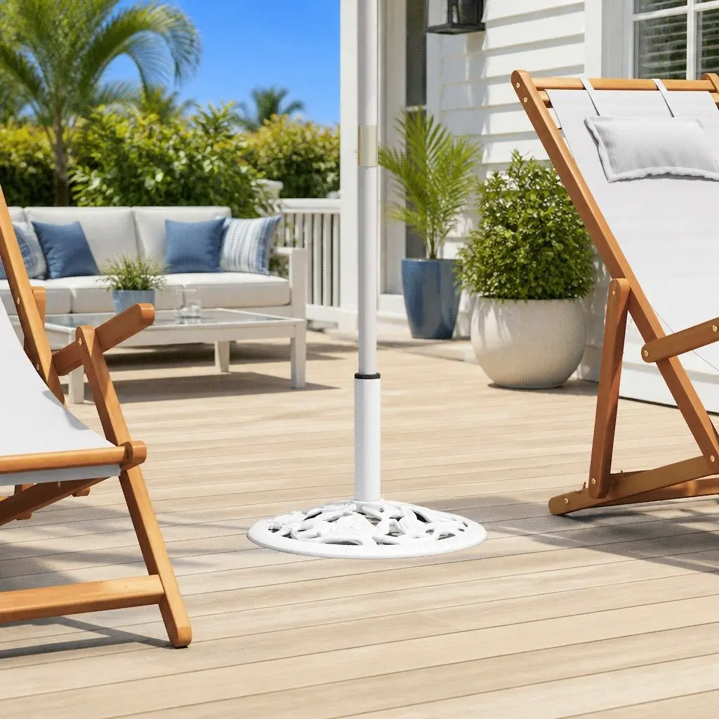 White Cast Iron Umbrella Base for Patio Stability