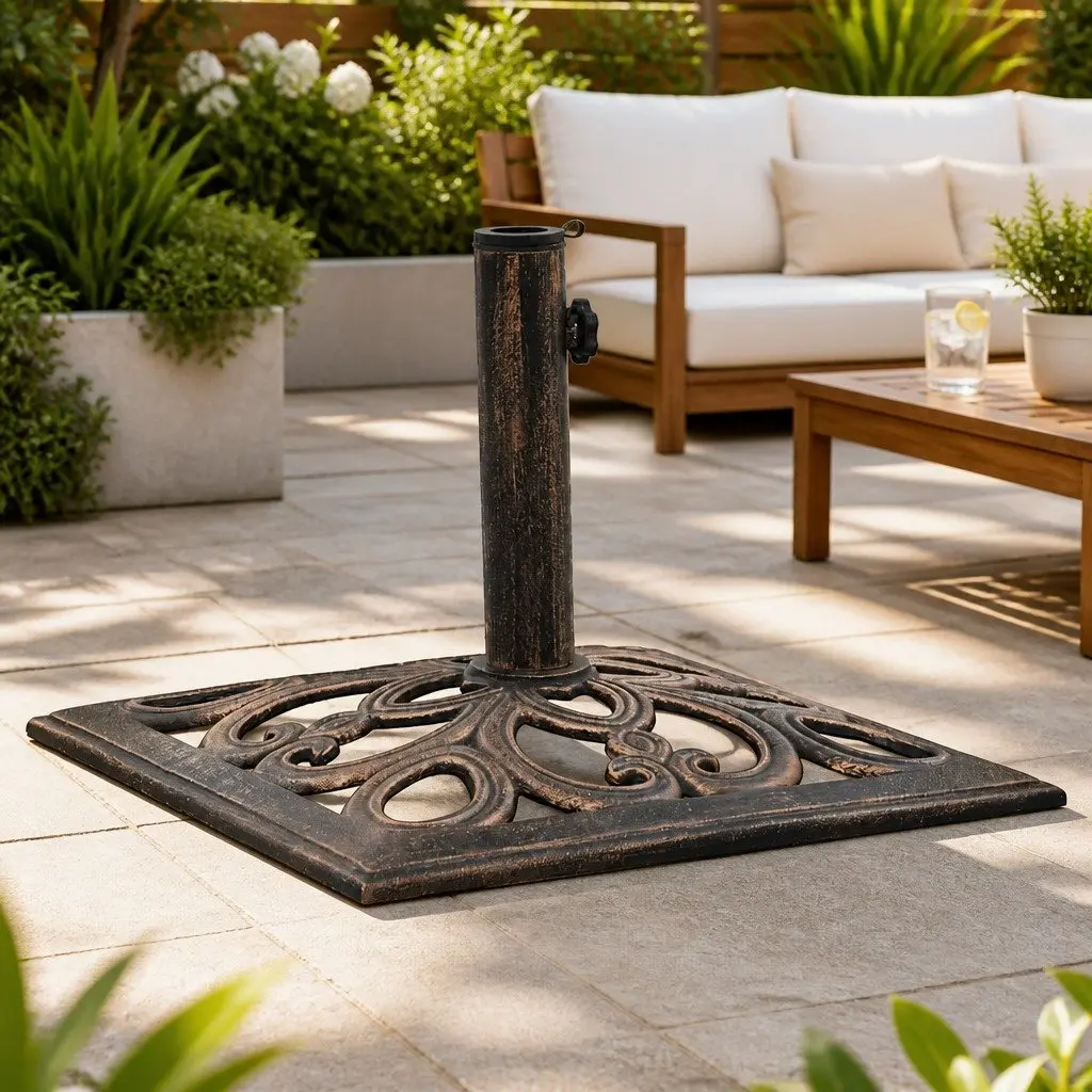 Cast Iron Brown Umbrella Base for Outdoor Support