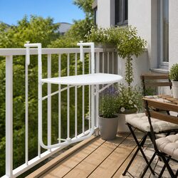 Adjustable Height White Outdoor Hanging Balcony Table