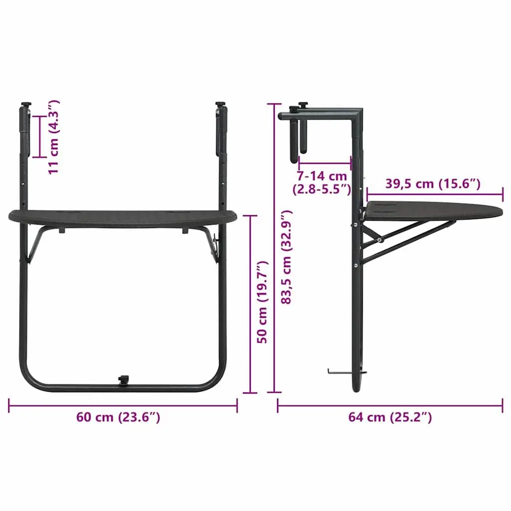 Foldable Outdoor Balcony Table with Steel Frame