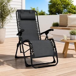 Reclining Black Textilene Folding Deck Chair for Patio