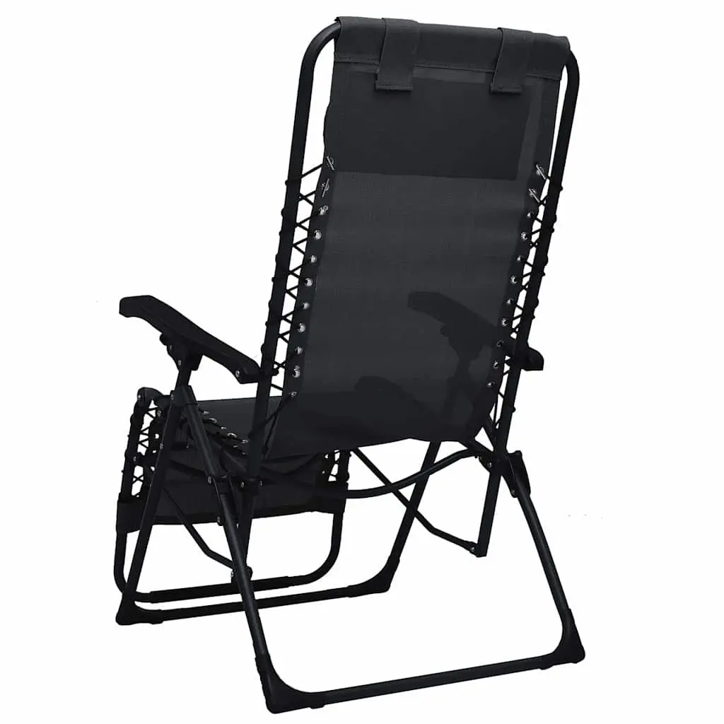 Folding Deck Chair Steel Black Textilene Reclining Outdoor Garden Patio Lounger