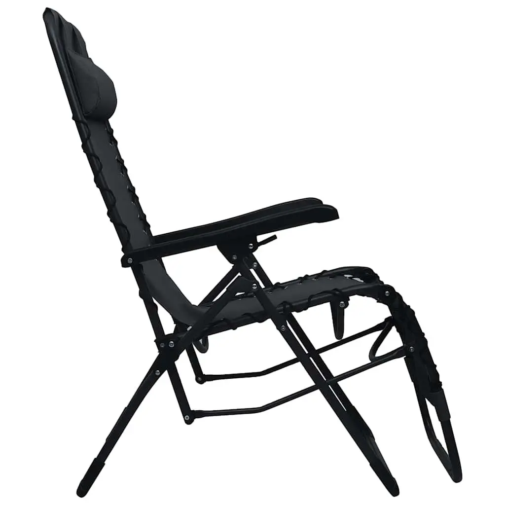 Folding Deck Chair Steel Black Textilene Reclining Outdoor Garden Patio Lounger