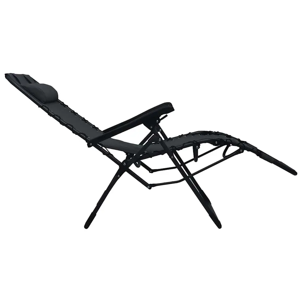 Folding Deck Chair Steel Black Textilene Reclining Outdoor Garden Patio Lounger
