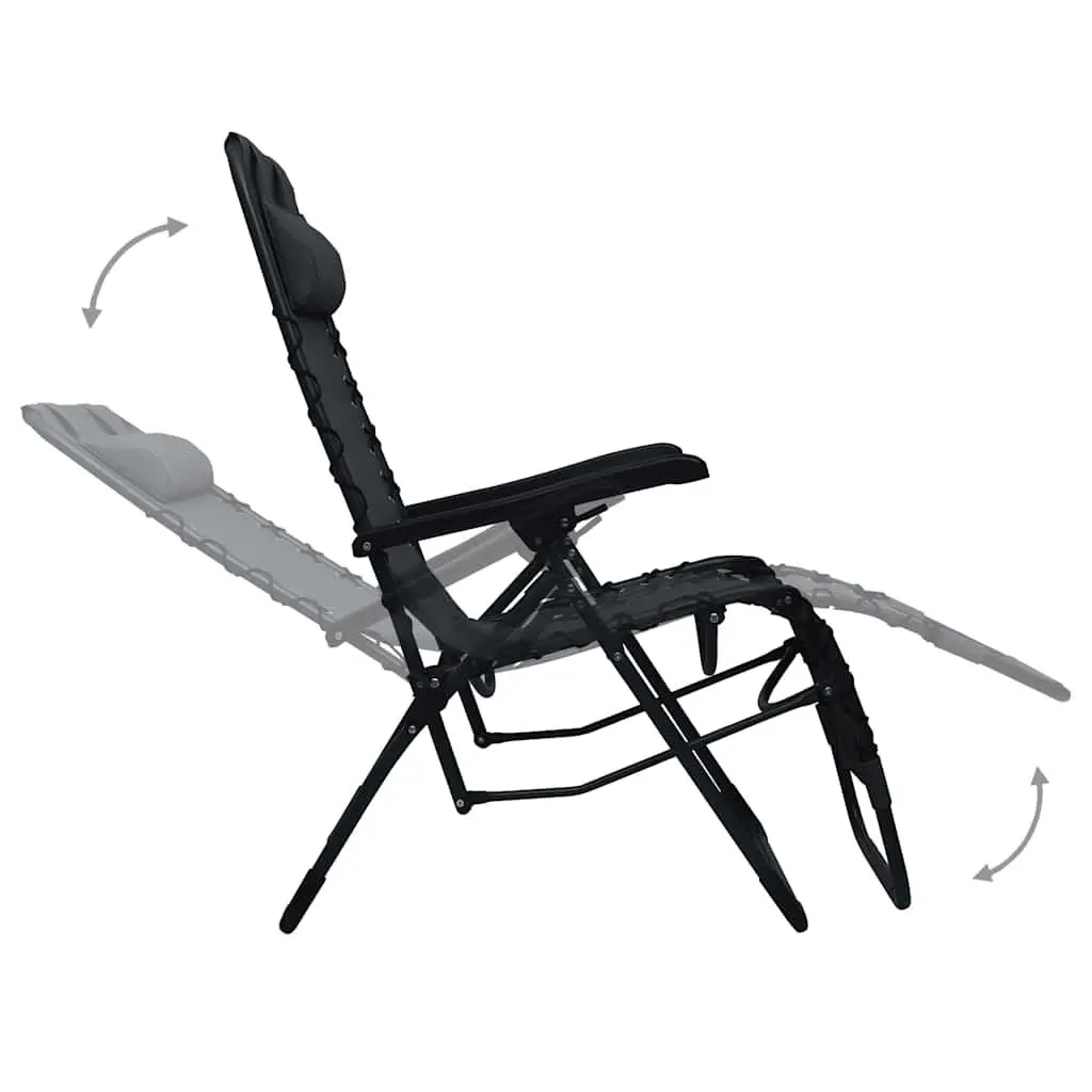 Folding Deck Chair Steel Black Textilene Reclining Outdoor Garden Patio Lounger