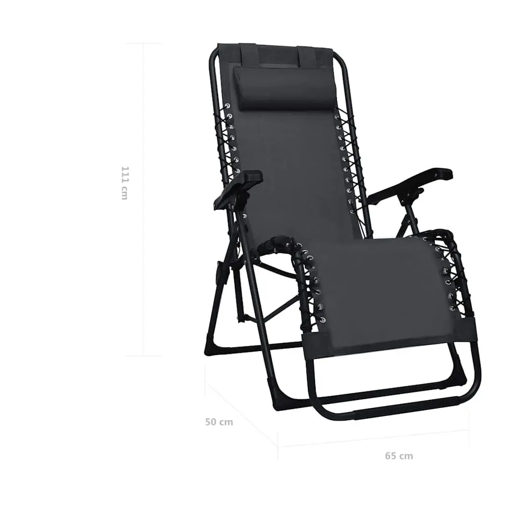 Folding Deck Chair Steel Black Textilene Reclining Outdoor Garden Patio Lounger