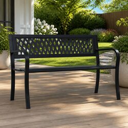 Durable Outdoor Garden Bench with Lattice-Backrest