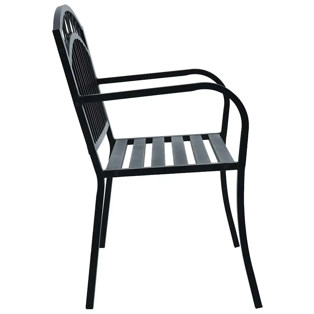 Garden Bench Metal 125cm Black Outdoor Furniture Curved Armrests