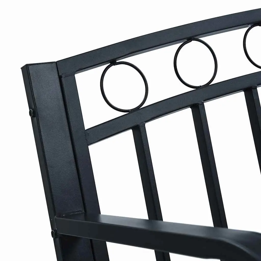 Garden Bench Metal 125cm Black Outdoor Furniture Curved Armrests
