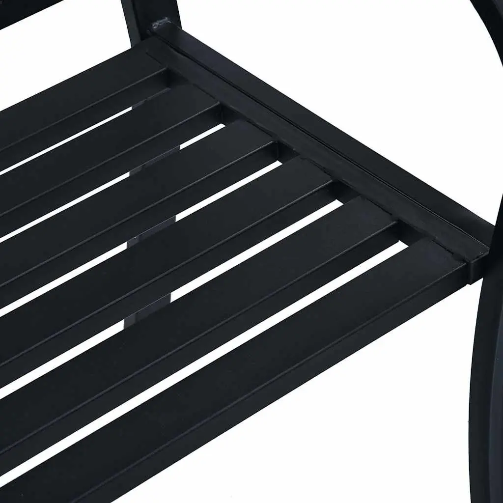 Garden Bench Metal 125cm Black Outdoor Furniture Curved Armrests