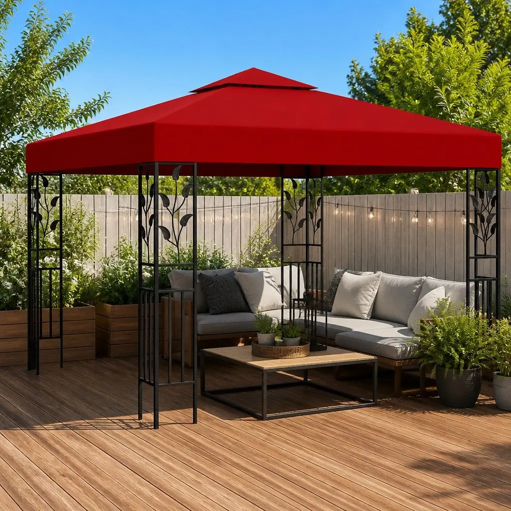 3x3m Outdoor Gazebo with Red Canopy