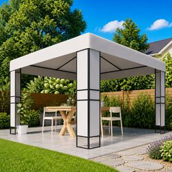 Sturdy White Outdoor Garden Gazebo with Double Roof 3x3 m
