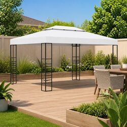 White Garden Gazebo with Powder-Coated Steel Frame 4x3x2.7m