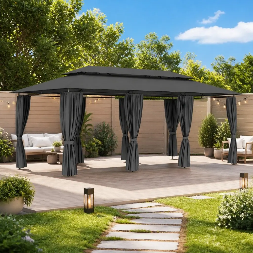 Anthracite Gazebo with Curtains for Outdoor Events