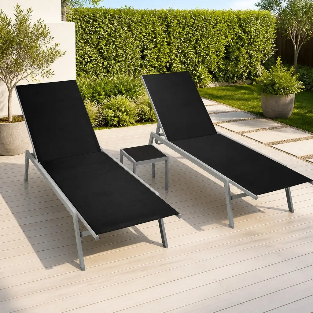 Steel Frame Sun Loungers Set with Table
