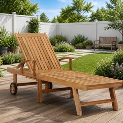Teak Wood Sun Lounger with Adjustable Backrest and Wheels