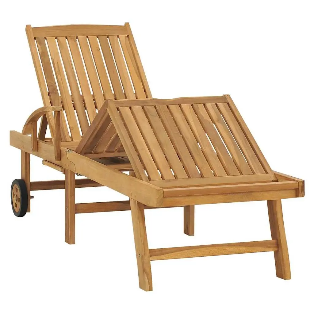 Teak Wood Sun Lounger with Adjustable Backrest and Wheels