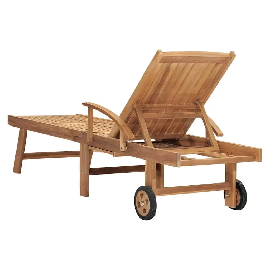 Teak Wood Sun Lounger with Adjustable Backrest and Wheels